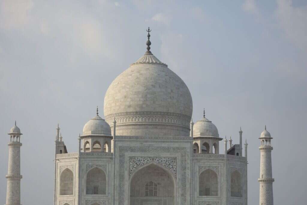 White marble dome of the Taj Mahal in Agra, India
