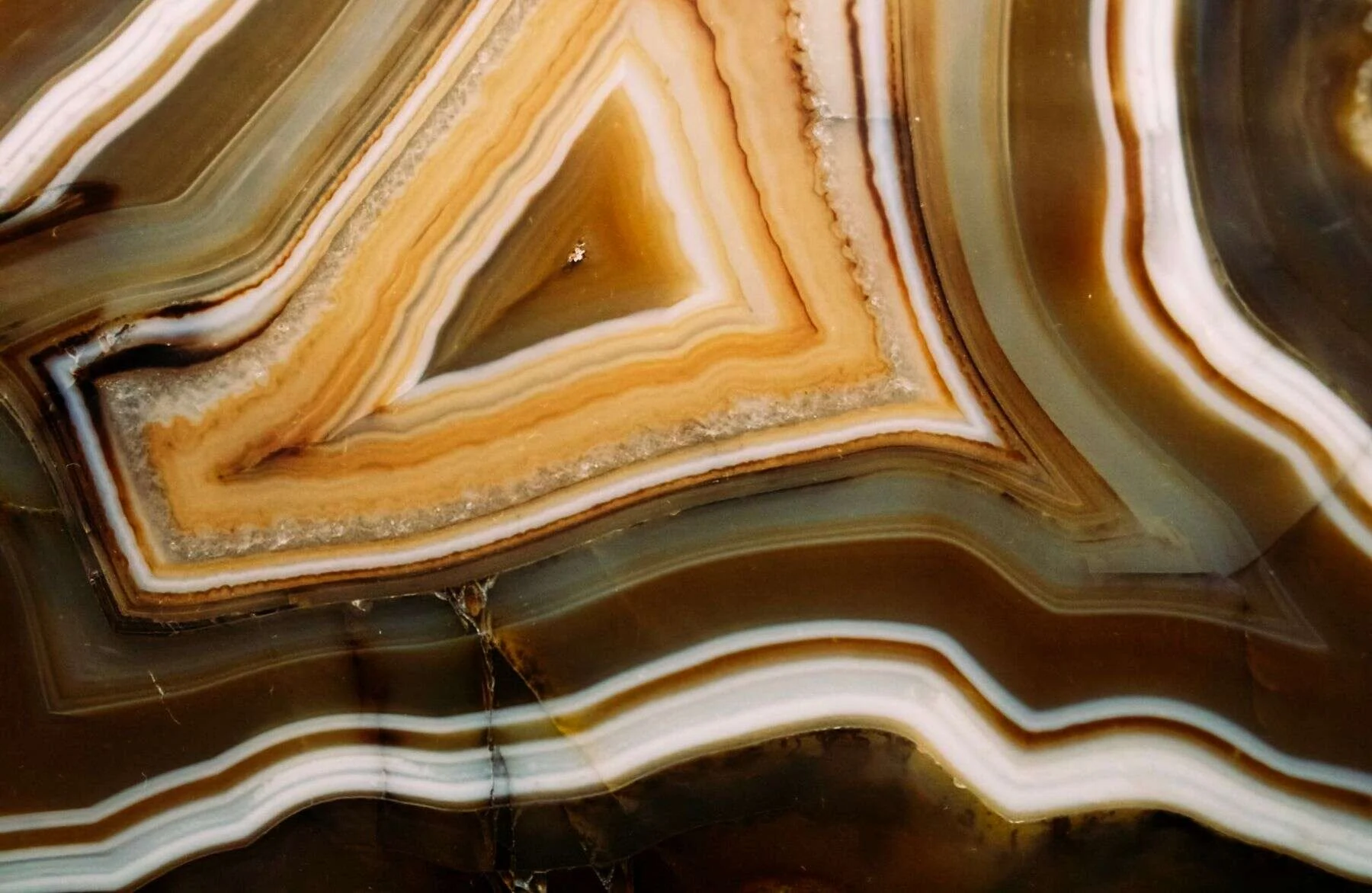 Cross section of banded onyx with orange and white layers