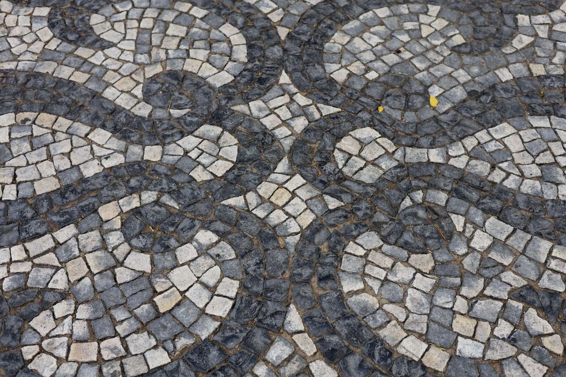 Black and white mosaic stone pavement