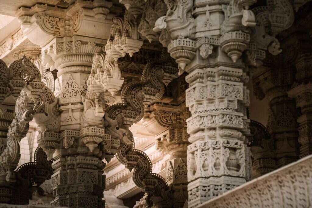 Intricate carved stone pillars