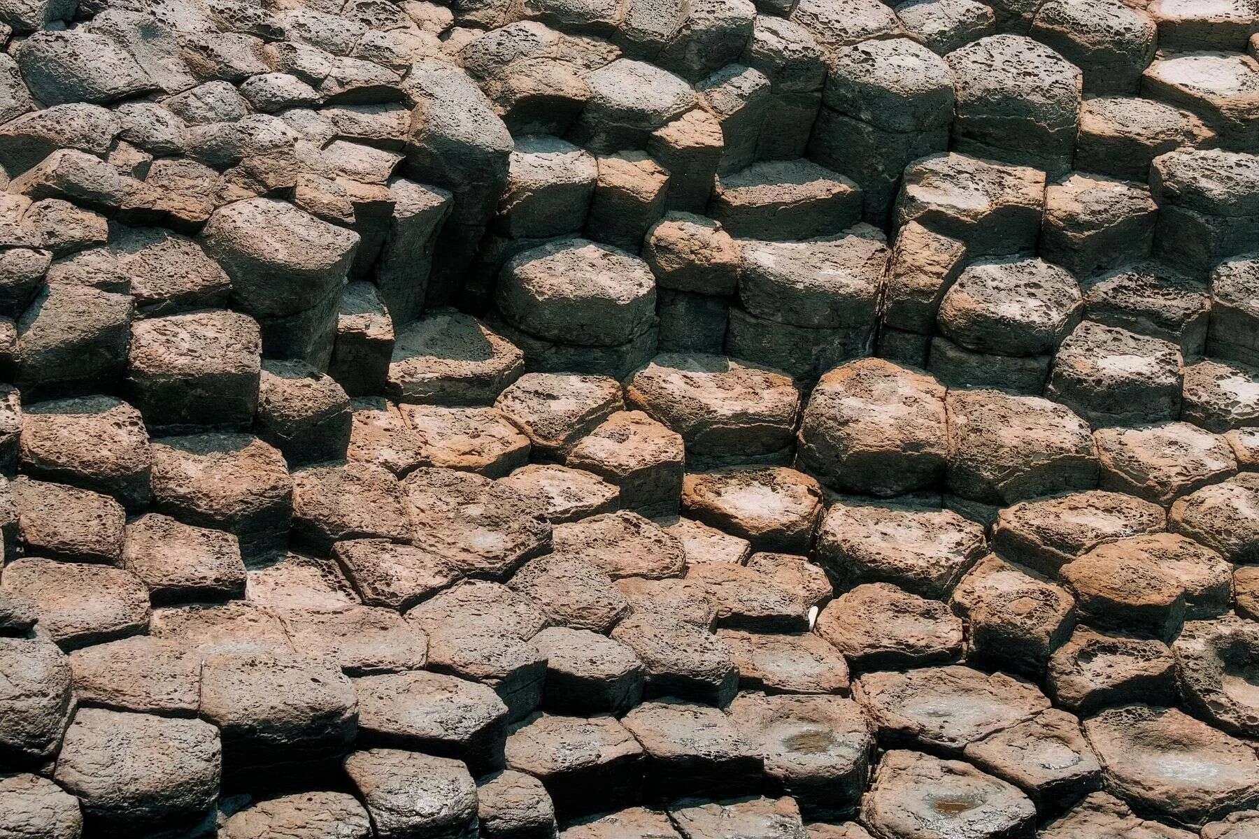 Hexagonal basalt columns forming a natural pattern