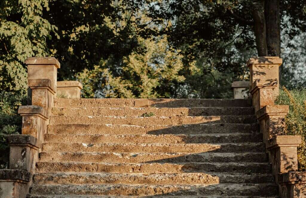 Aged stone steps in a sunny park