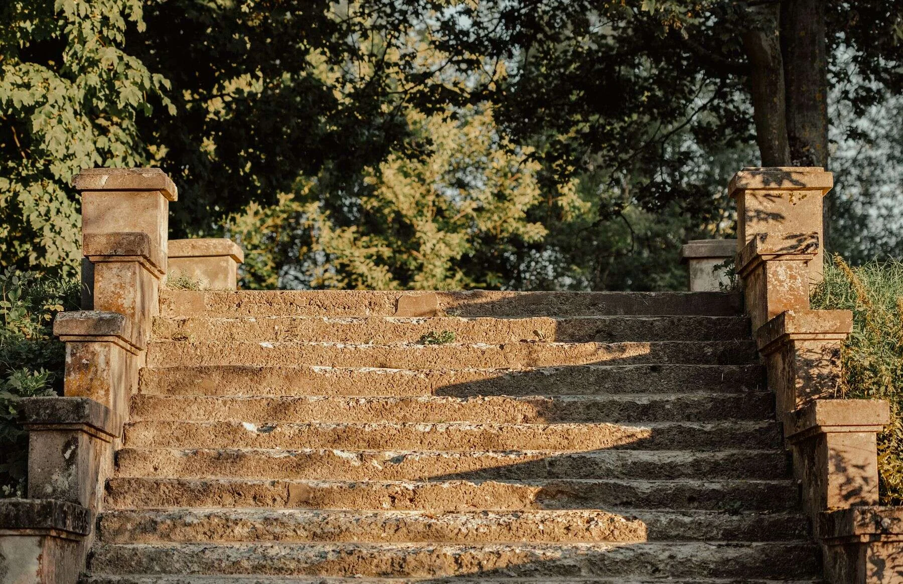 Aged stone steps in a sunny park
