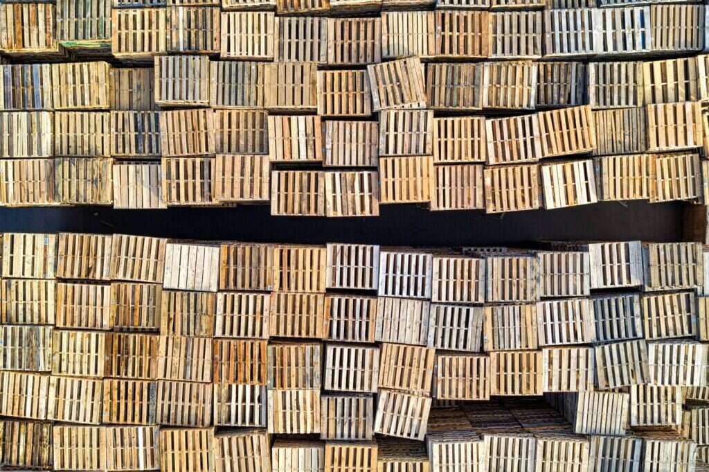 Stacked wooden crates and pallets