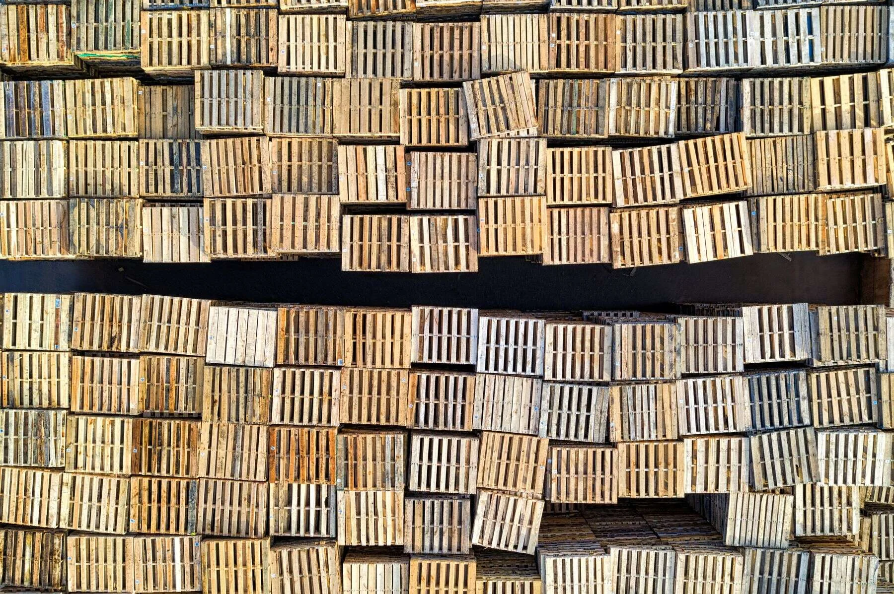 Stacked wooden crates and pallets